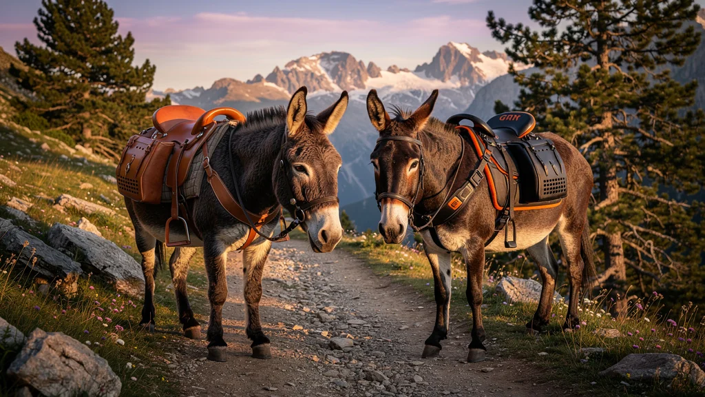 Comparaison hyper-réaliste de deux harnais de bât sur le sentier GR651 en haute montagne