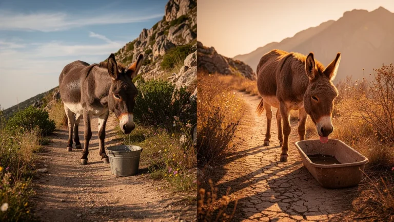 Comparaison de l'autonomie en eau d'un âne en juin et septembre sur le même sentier montagneux