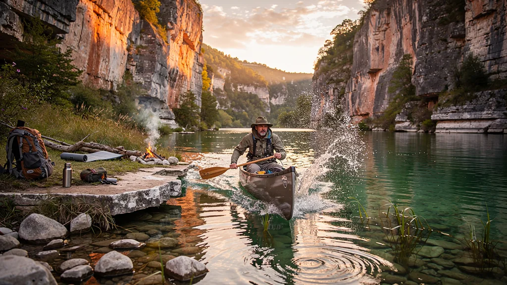 Canoë entre Marcilhac et Cabrerets avec bivouac sur les berges et aquaplaning sur calcaire immergé