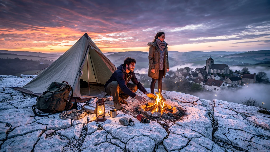 Soir d'installation de tente sur plateau calcaire au-dessus de Marcilhac entre galère et émerveillement