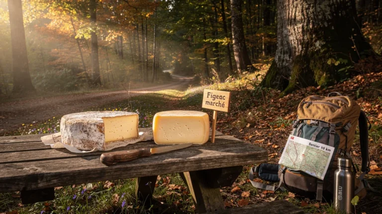 Comparaison réaliste d’un fromage du marché de Figeac et d’un fromage de ferme pour repas de randonnée