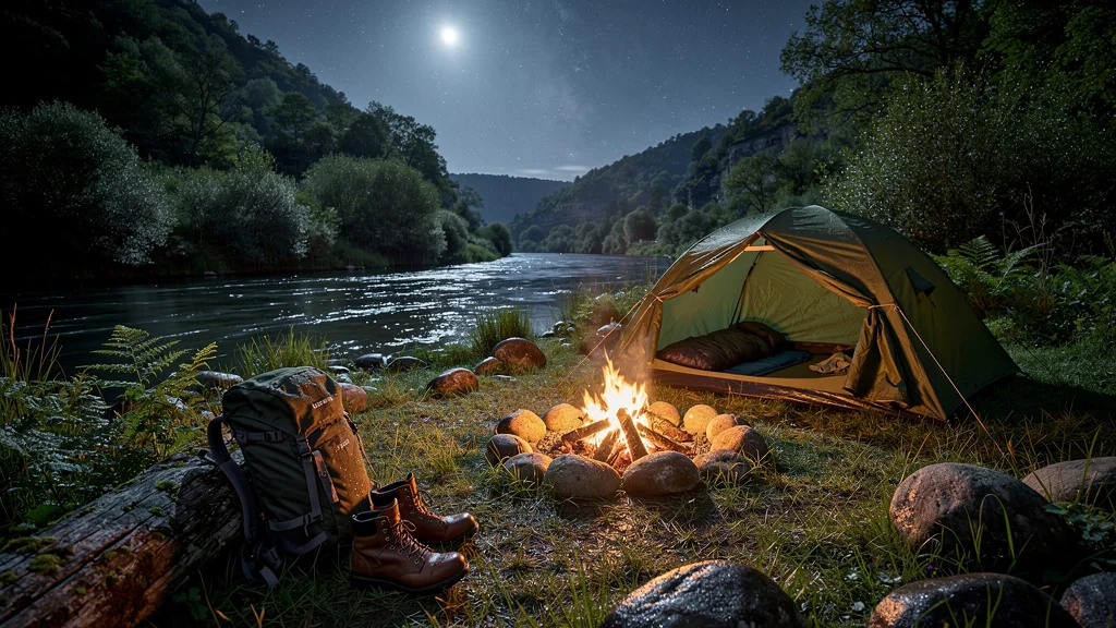 Bivouac au bord de la rivière du Lot la nuit, ambiance calme et nature sauvage pour entendre la rivière