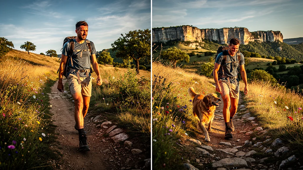 Randonneur testant l’étape Figeac-Brengues à pied seul puis avec son chien Gustave pour comparer le rythme